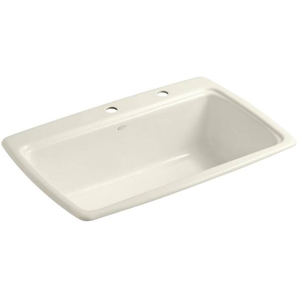 KOHLER Cape Dory Drop-In Cast-Iron 33 in. 2-Hole Single Bowl Kitchen Sink in Biscuit