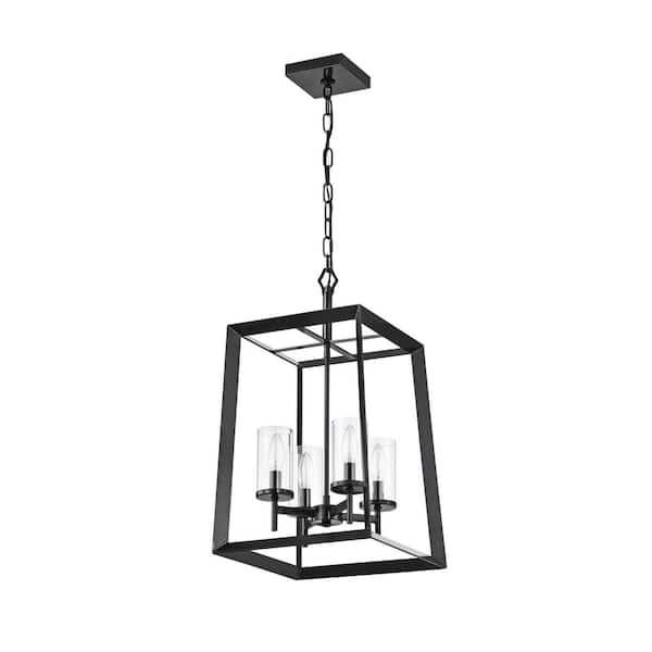 Edvivi Richard 4-Light Antique Black Geometric Cage Lantern