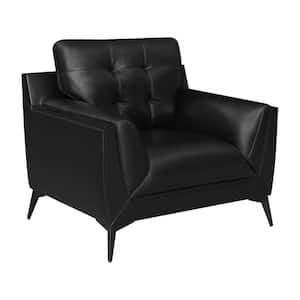 Black Leather Accent Chair with Double Track Arms