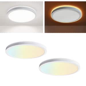 2-Pack 7 in. White Round 5 CCT Selectable Integrated LED Flush Mount Light With Night Light Feature Ceiling Light
