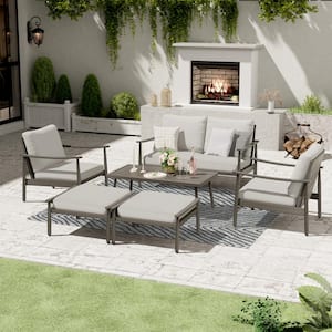 6-Piece Aluminum Patio Conversation Set with Loveseat, Coffee Table and Gray Cushions