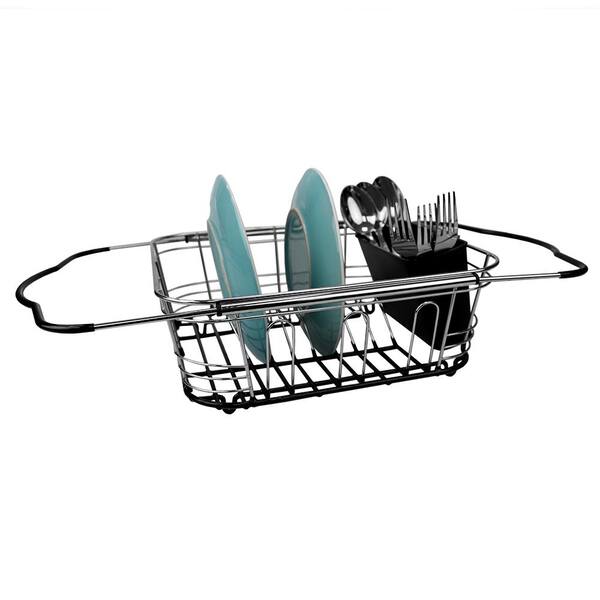 Kitchen Details Acacia Wood Dish Rack with Draining Tray in Black  15182-BLACK - The Home Depot