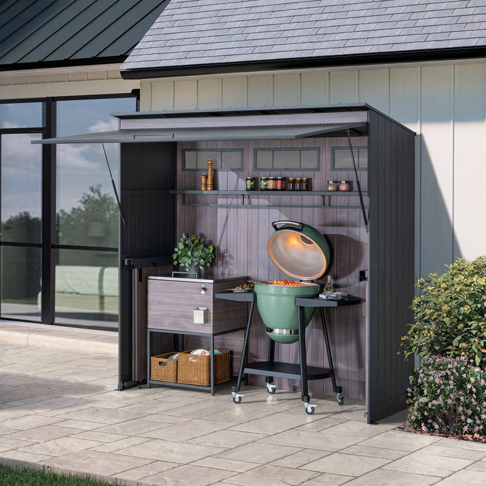 Fleetwood 7 ft. x 3 ft. Wood Grain Steel Outdoor Kitchen with Gas Springs