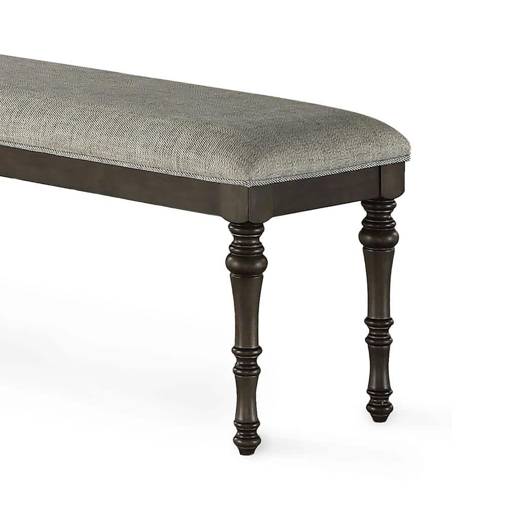 Transitional Linnett 54" Upholstered Bench in Gray Linen
