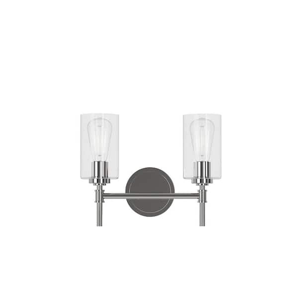 LumLight Wexton 13.38 in. Plug and Play 2-Light Brushed Nickel Vanity Light with SkyPlug