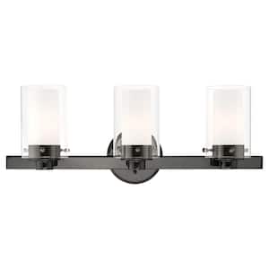 Baxter 22.5 in. 3-Light Polished Black Chrome Vanity Light with Clear Outer Glass and Opal Inner Glass