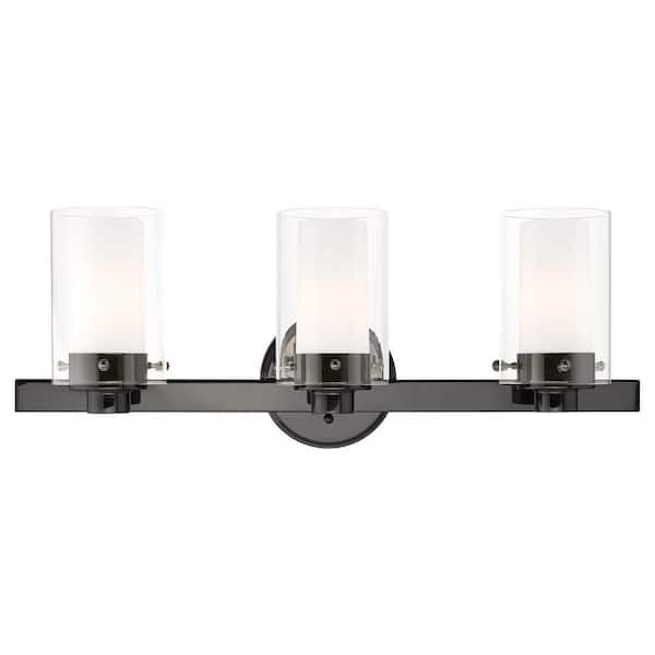 AVIANCE LIGHTING Baxter 22.5 in. 3-Light Polished Black Chrome Vanity Light with Clear Outer Glass and Opal Inner Glass