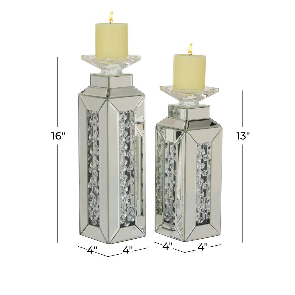 Silver Ceramic Candle Holders Set of 3 with Textured Base