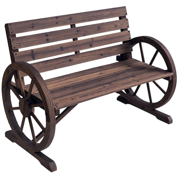 Wagon Wheel Series 41. 5in 2-Person Carbonized Wood Outdoor Bench