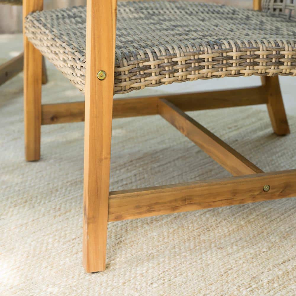 Natural Stained Gray Acacia Wood and Wicker Armchair Set