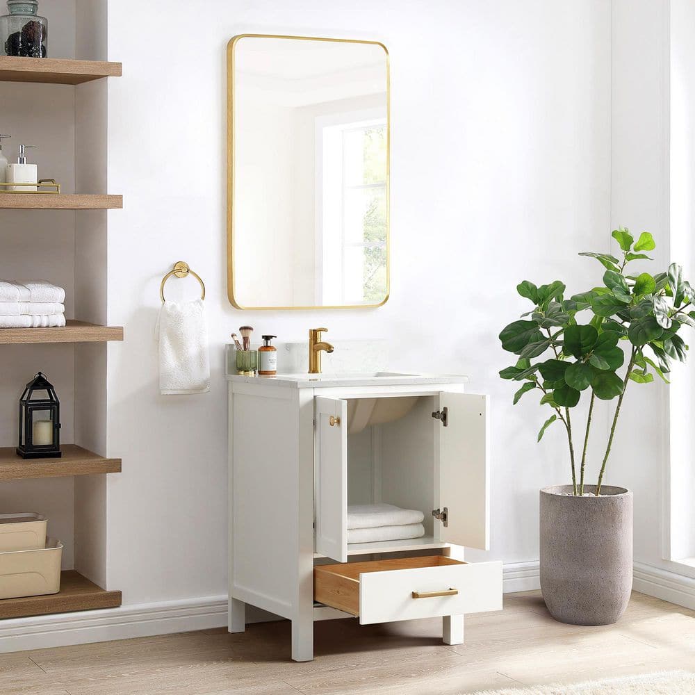 Shannon White Oak Single Sink Vanity with Stone Top and Mirror
