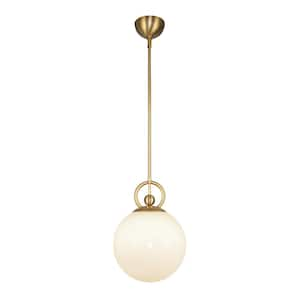 Fiore 10 in. 1 Light 60-Watt Brushed Gold/Glossy Opal Glass Pendant Light