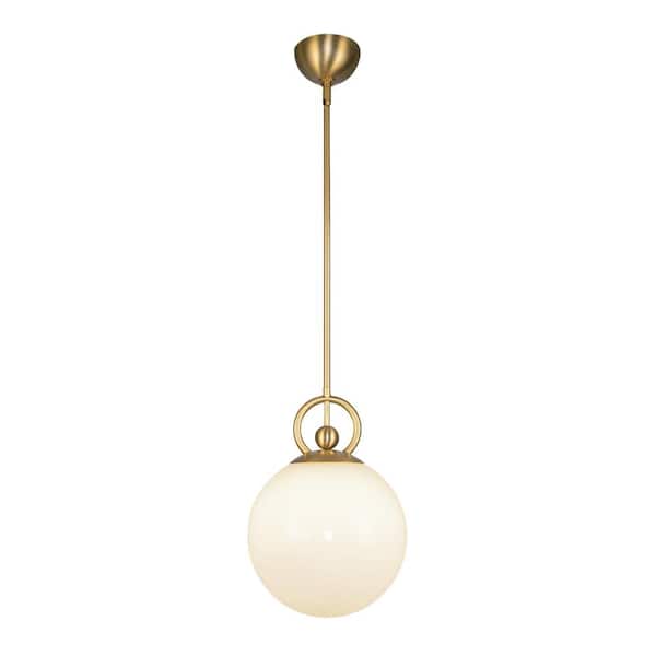 ALORA MOOD Fiore 10 in. 1 Light 60-Watt Brushed Gold/Glossy Opal Glass Pendant Light