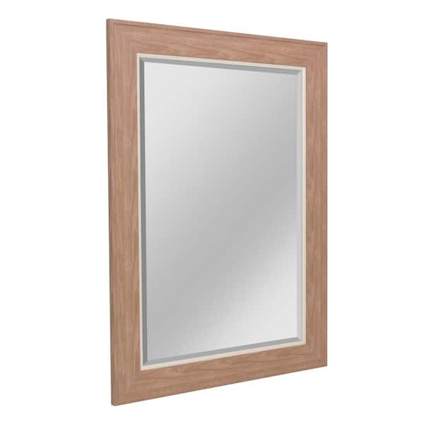 Deco Mirror 43.5 in. H x 31.5 in. W Coastal Textured Mat Lined Walnut Rectangle Frame Beveled Glass Accent Wall Mirror