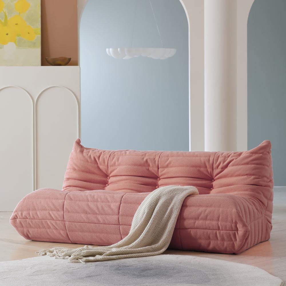 68.91 in. W Armless Soft Teddy Velvet Rectangle 3-Seater Floor Lazy Reclining Sofa in Pink