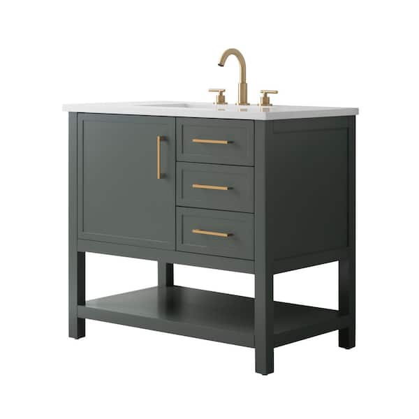 Arlo 36 in. W x 22 in. D x 34 in. H Bath Vanity in Vintage Green w/ Engineered Stone Top in Ariston White w/ White Sink