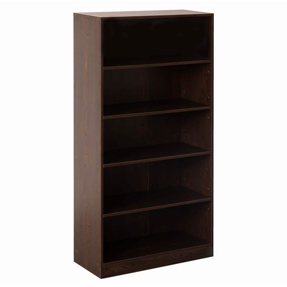 Basicwise 60 in. Tall Brown Wooden 5-Open Display Shelves Freestanding ...