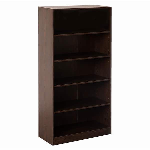 Basicwise 60 in. Tall Brown Wooden 5-Open Display Shelves Freestanding Classic Bookshelf Floor Standing Bookcase