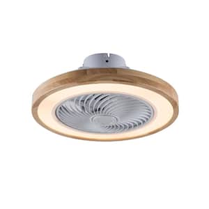 20 in. Indoor Wood and White Modern Round Enclosed Ceiling Fan with 3-Color Integrated LED and Remote