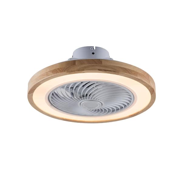 20 in. Indoor Wood Color and White Modern Round Enclosed Ceiling Fan with 3-Color Integrated LED and Remote