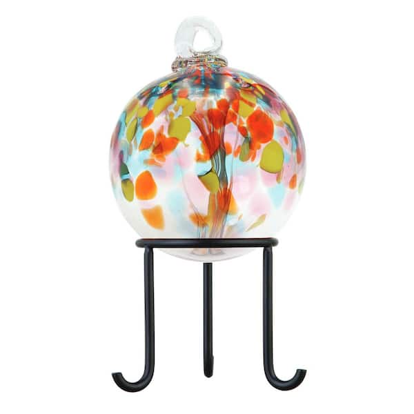 Dale Tiffany Tree Of Life 4 in. Multi-Color Eden Hand Blown Glass Ball with Metal Antique Bronze Finish Stand