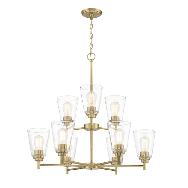 9 Light Designer Chandelier Burnished Brass