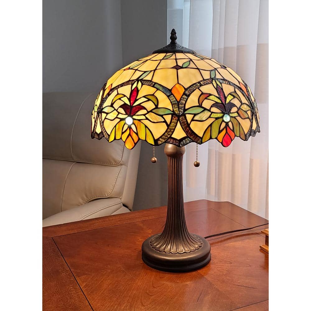Antique Bronze 16.5" Tiffany Style Stained Glass Table Lamp