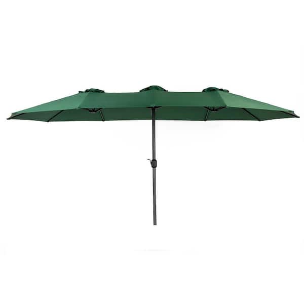SUNRINX 14.8 ft. Steel Market Double Sided Outdoor Patio Umbrella Rectangular Large with Crank in Dark Green