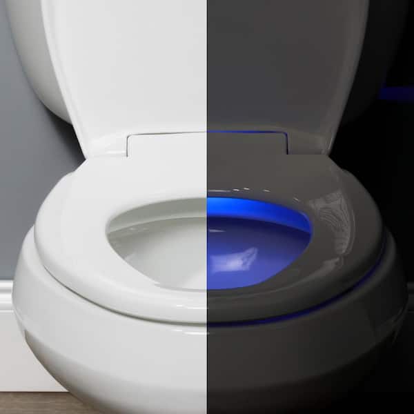 Heated Nightlight Toilet Seat Bath Blue LED Light Warm Heat Slow Close Elongated 