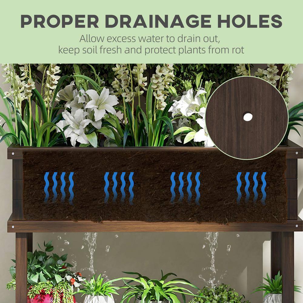 Carbonized Wood Raised Garden Bed with Trellis for Climbing Plants