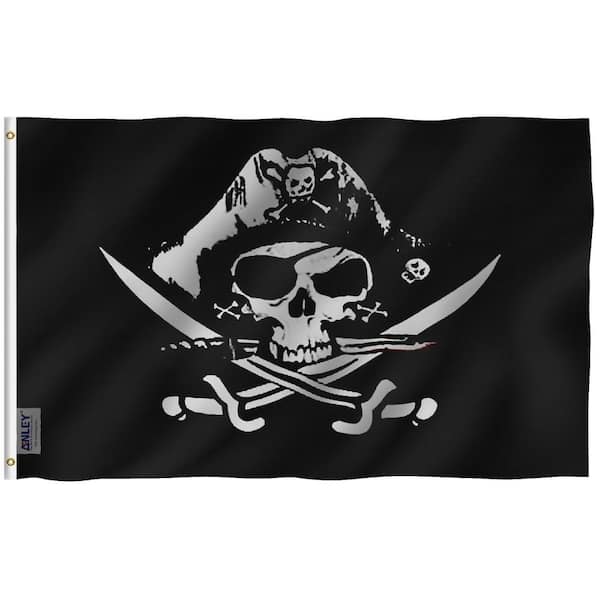 ANLEY Fly Breeze 3 ft. x 5 ft. Polyester Skull Cross Sabres Pirate Flag 2-Sided Flag Jolly Roger Banner with Brass Grommets
