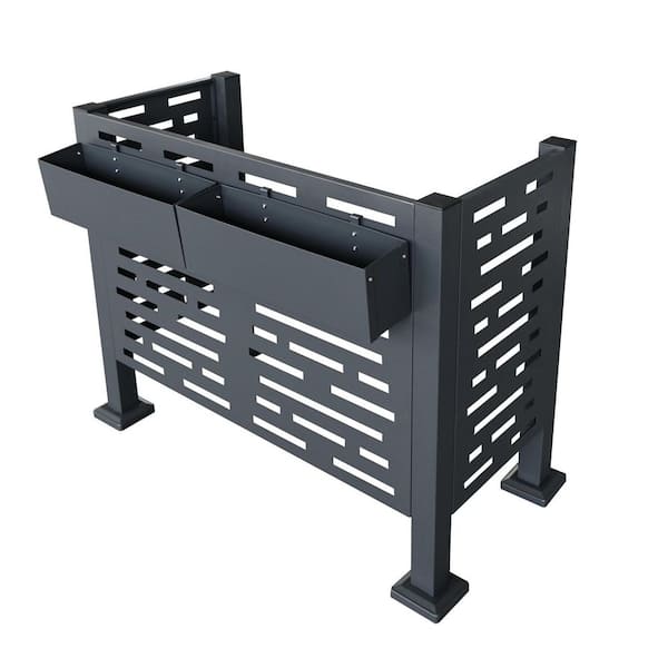 46.25 in. W x 35.25 in. H Charcoal Gray Steel Air Conditioner Privacy Decorative Garden Screens Fence, 3-Fence Panels