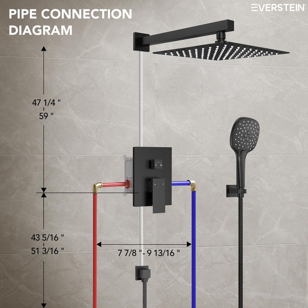 Matte Black Wall Mount Dual Shower Heads with Handheld and Valve