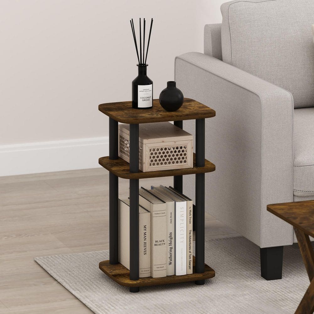 Just 13.15 in. Amber Pine/Black Rounded Rectangle Wood End Table