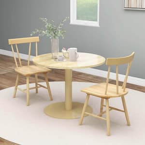 Natural Dining Chairs Windsor Chairs Wood Armless Chairs with Solid Rubber Wood Set of 2