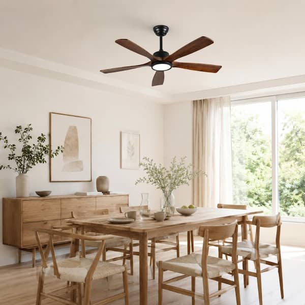 60 in. LED Indoor Farmhouse Style Downrod Black Walnut Ceiling Fan with Light Kit, Remote/APP Controls