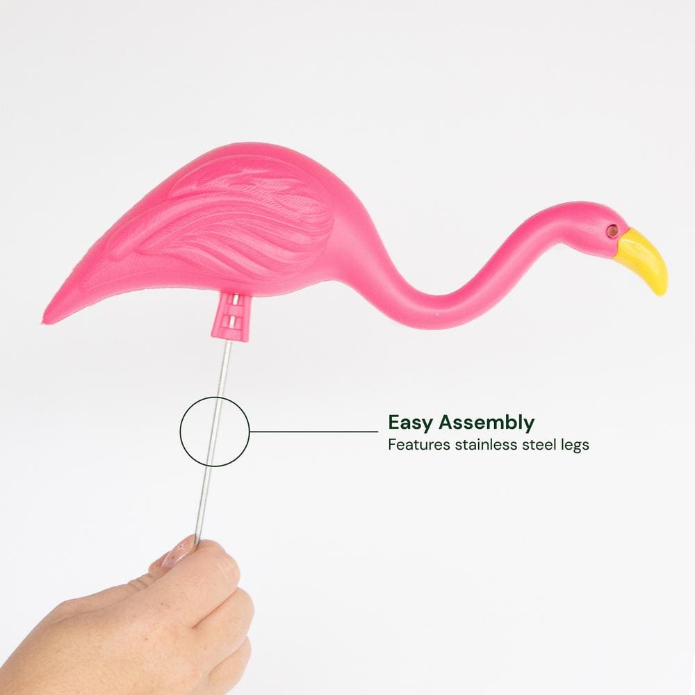 Mini Pink Plastic Flamingo Yard Decorations with Metal Stakes