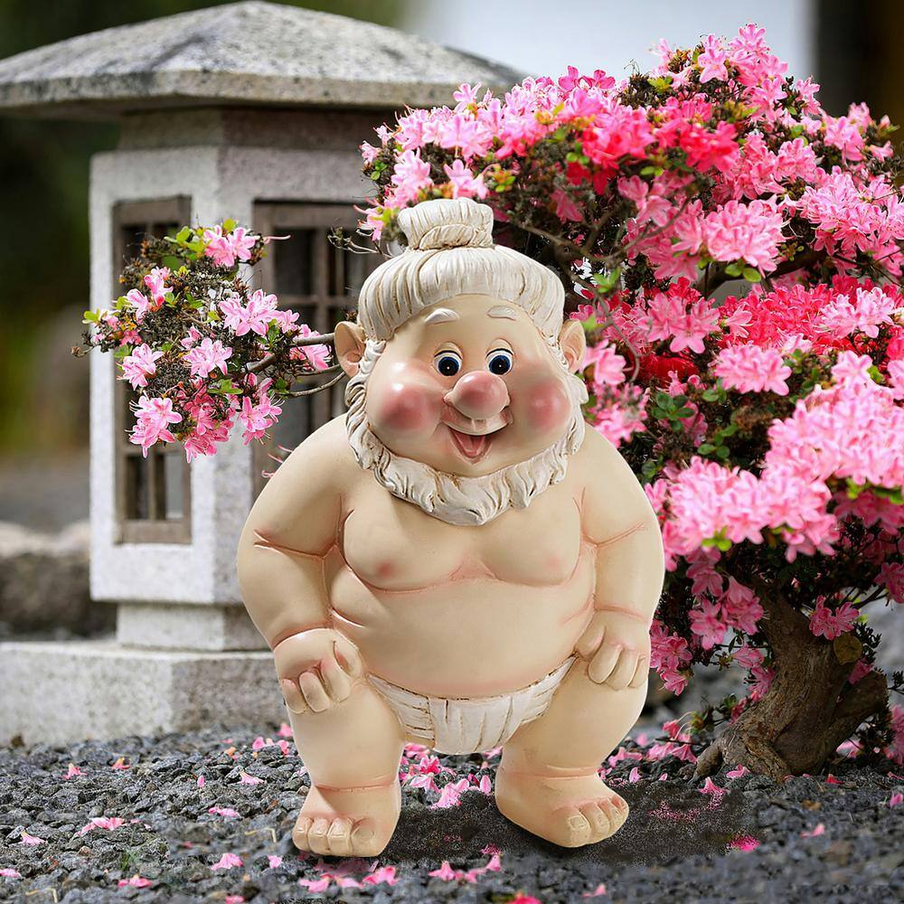 10" Beige Resin Sumo Gnome Garden Statue