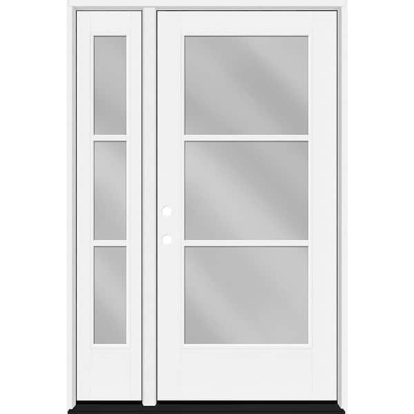 Steves & Sons Legacy 53 in. x 80 in. Icon 3-Lite Modern Clear Glass RHIS Primed Fiberglass Prehung Front Door w/ 14 in. SL