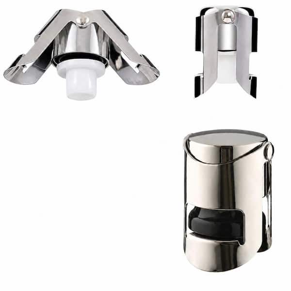 3-Pack Silver Stainless Steel Champagne Bottle Stoppers with Longer Silicone Seal for Opened Champagne Bottles
