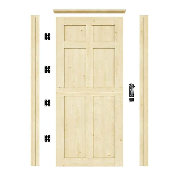 36 in. x 80 in. 6 Panel Universal Solid Pine Unfinished Dutch Wood Prehung Front Door with Quick Assemble Jamb
