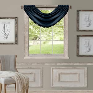 All Seasons Navy Solid Polyester Waterfall 52(in)X36(in) Rod Pocket Blackout Valance