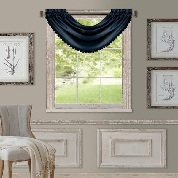 Elrene All Seasons Navy Solid Polyester Waterfall 52(in)X36(in) Rod Pocket Blackout Valance