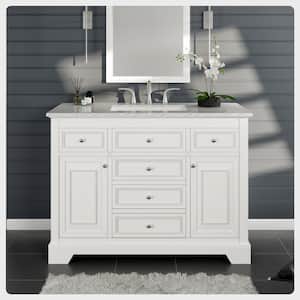 Monroe 48 in. W x 22 in. D x 34 in. H Bathroom Vanity in White with Gray Carrera Marble Top with White Sink