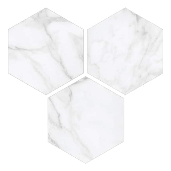 sunwings Hexagon Marble 6 in. x 7 in. Calacatta White Peel and Stick Backsplash Stone Composite Wall Tile (45-Tiles, 9.9 sq. ft.)