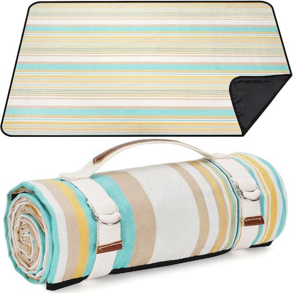 Waterproof Picnic Blanket Portable with Carry Strap for Beach Mat or Family Outdoor Camping Party (Pineapple Yellow)