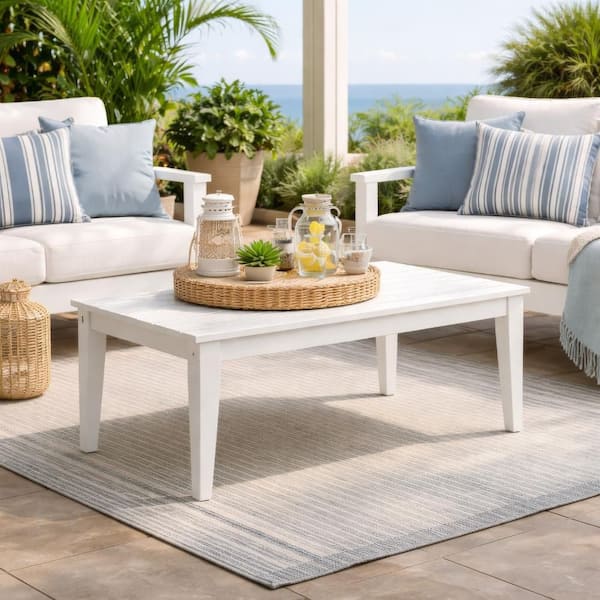 18.13 in. White Rectangular Metal Outdoor Coffee Table