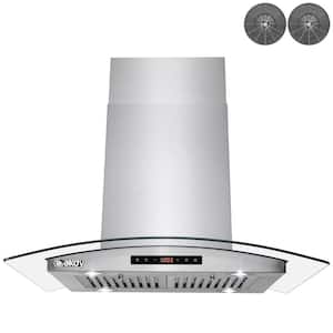 30 in. 343 CFM Convertible Island Mount Range Hood with Tempered Glass and Carbon Filters in Stainless Steel