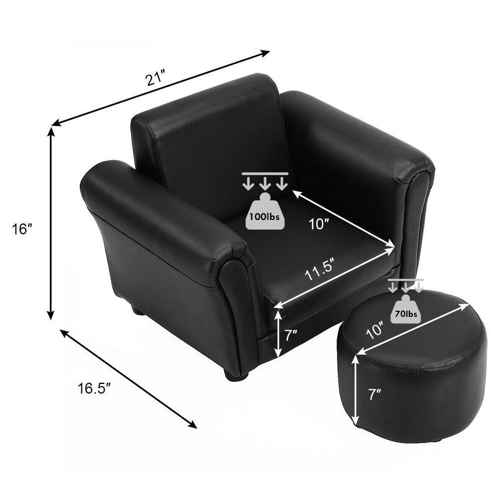 Black Faux Leather Kids Armchair with Ottoman