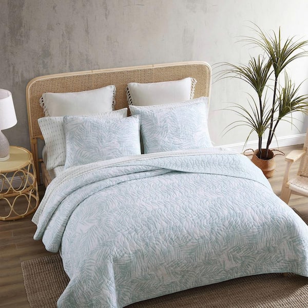 Tommy Bahama Palmday 3-Piece Blue Cotton Full/Queen Quilt Set